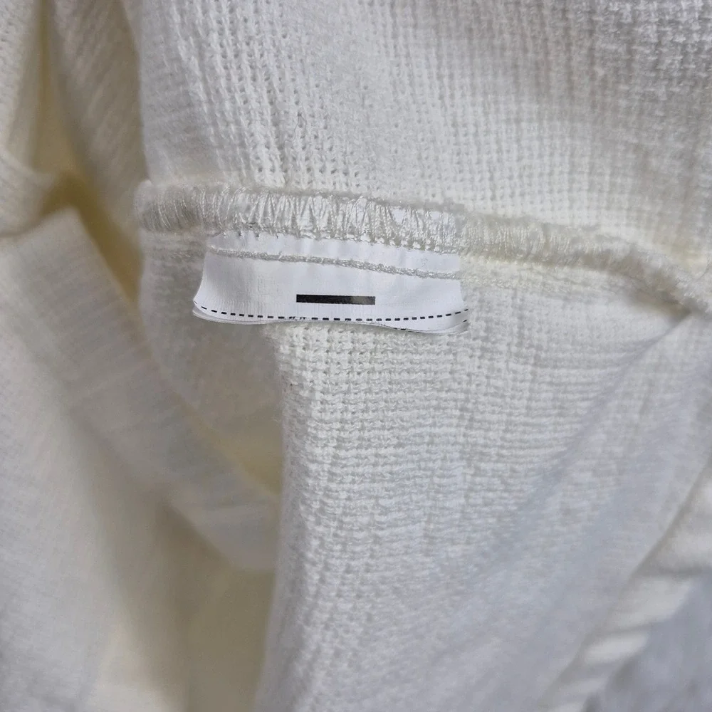 Zara Mens Crochet Textured Short Sleeve Button Down Shirt Off White Cream Large